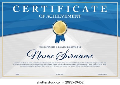 Certificate template with golden seal and sample text in separate layer. Vector illustration.