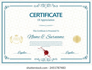 Certificate template with golden seal vector illustration 