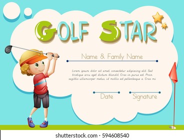 Certificate template for golf star illustration