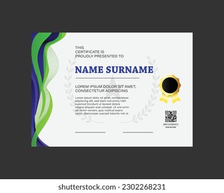 Certificate template with green and blue dynamic and futuristic wave modern design