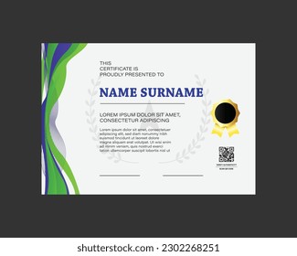 Certificate template with green and blue dynamic and futuristic wave modern template
