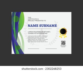 Plantilla de certificado con papel moderno dinámico y futurista de color verde y azul