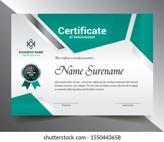 Certificate Template with Green Color, for Achievement, Diploma, Award, Graduation, Completion, Appreciation, Acknowledgement, Recognition etc.