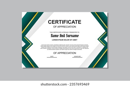 certificate template with green color elegant style for awards.