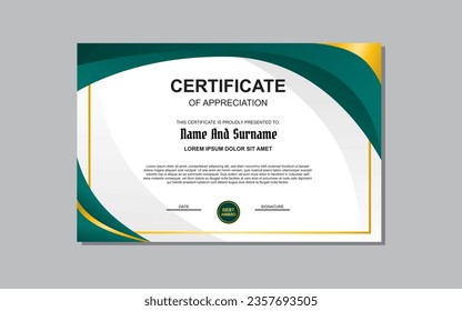certificate template with green color elegant style for awards.