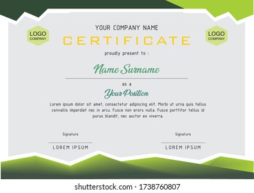 Plantilla de certificado con vector de diseño de gradación verde. Certificado simple