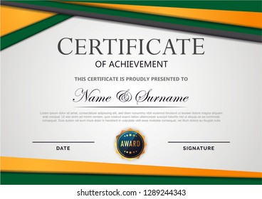 Certificate template green orange element