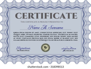 Certificate template. With guilloche pattern and background. Vector illustration.Lovely design. 