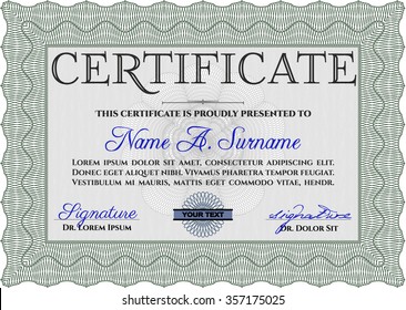Certificate template. With guilloche pattern. Cordial design. Frame certificate template Vector.