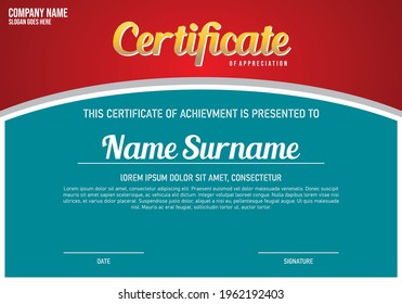 Certificate template in half curve style, red old and white grey outline color.eps
