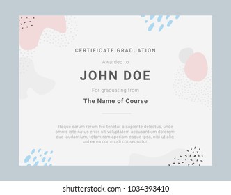 Certificate template with hand drawn textures, memphis style. Universal cards, pastel colors. Retro design, fashion art