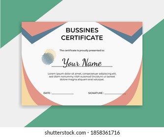 Certificate template with hand drawn textures, memphis style. Universal cards, pastel colors. Retro design, fashion art