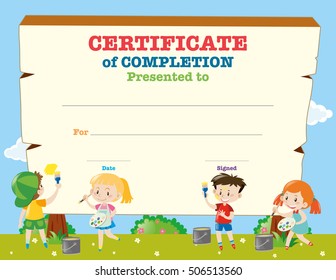 Certificate Template Happy Children Illustration Stock Vector (Royalty ...