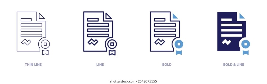 Icono de Plantilla de certificado en 4 estilos diferentes. Línea delgada, línea, negrita y línea negrita. Estilo duotono. Trazo editable.