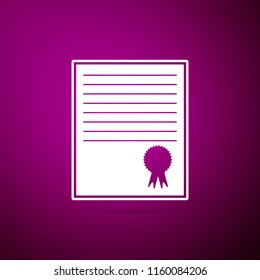 Certificate template icon isolated on purple background. Flat design. Vector Illustration