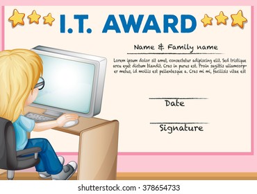 Plantilla de certificado para ilustración de tecnología de la información