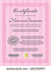 Certificate template.  Lovely design.  With linear background.    Pink color.