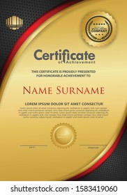 Certificate template with luxurious black and golden flow line ornament textured background, diploma, Vector illustration