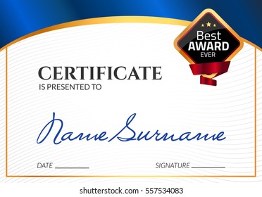 Certificate template luxury award. Vector business diploma with seal stamp. Gift coupon or success achievement