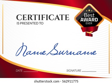 Certificate template luxury award. Vector business diploma with seal stamp. Gift coupon or success achievement