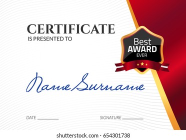 Certificate template luxury award. Vector business diploma with seal stamp. Gift coupon or success achievement.