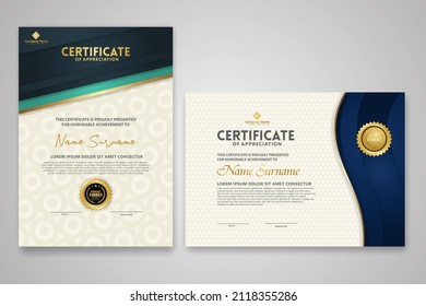 Certificate template with luxury badge and elegance modern pattern background. for appreciation, achievements, award, business, and education needs. vector illustration