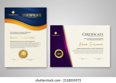 Certificate template with luxury badge and elegance modern pattern background. for appreciation, achievements, award, business, and education needs. vector illustration