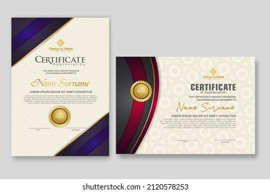 Certificate template with luxury badge and elegance modern pattern background. for appreciation, achievements, award, business, and education needs. vector illustration