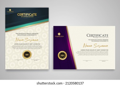 Certificate template with luxury badge and elegance modern pattern background. for appreciation, achievements, award, business, and education needs. vector illustration