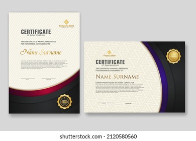 Certificate template with luxury badge and elegance modern pattern background. for appreciation, achievements, award, business, and education needs. vector illustration