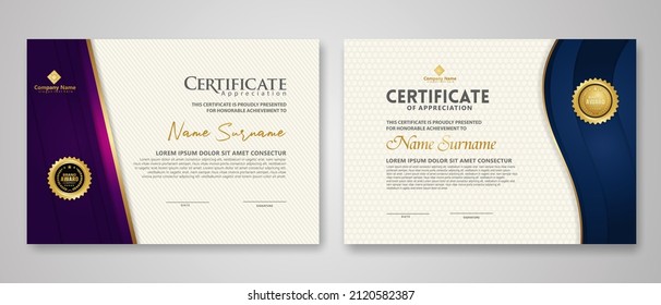 Certificate template with luxury badge and elegance modern pattern background. for appreciation, achievements, award, business, and education needs. vector illustration