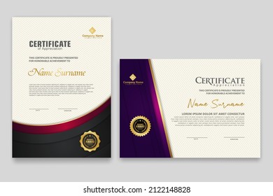 Certificate template with luxury badge and elegance modern pattern background. for appreciation, achievements, award, business, and education needs. vector illustration