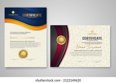 Certificate template with luxury badge and elegance modern pattern background. for appreciation, achievements, award, business, and education needs. vector illustration