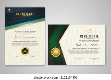 Certificate template with luxury badge and elegance modern pattern background. for appreciation, achievements, award, business, and education needs. vector illustration