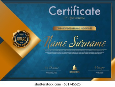 Estilo de diploma y lujo de plantilla de certificado,ilustración vectorial.
