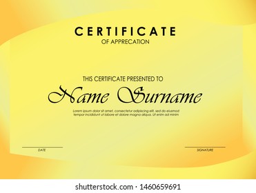 Certificate template in luxury elegant Gold colors. Certificate of appreciation, award diploma design template. Vector