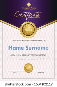 Certificate template with luxury and elegant texture modern pattern, diploma, Vector illustration for achievement and appreciation.