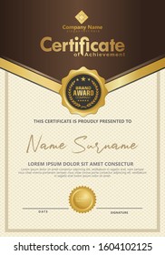 Certificate template with luxury and elegant texture modern pattern, diploma, Vector illustration for achievement and appreciation.