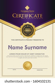 Certificate template with luxury and elegant texture modern pattern, diploma, Vector illustration for achievement and appreciation.