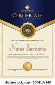 Certificate template with luxury and elegant texture modern pattern, diploma, Vector illustration for achievement and appreciation.