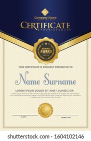Certificate template with luxury and elegant texture modern pattern, diploma, Vector illustration for achievement and appreciation.
