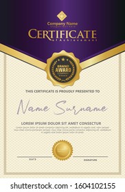 Certificate template with luxury and elegant texture modern pattern, diploma, Vector illustration for achievement and appreciation.