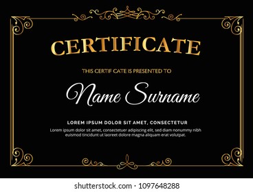 certificate template with Luxury golden elegant pattern, Diploma design graduation, award, success.Vector illustration