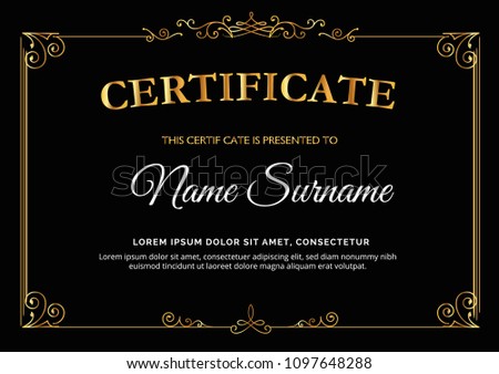 certificate template with Luxury golden elegant pattern, Diploma design graduation, award, success.Vector illustration