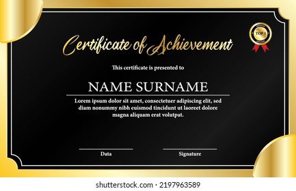 Certificate Template with luxury golden frame on black background