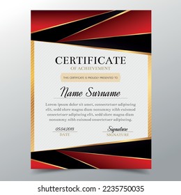 Certificate template with Luxury golden and red elegant design, Diploma design graduation, award, success. Vector illustration.