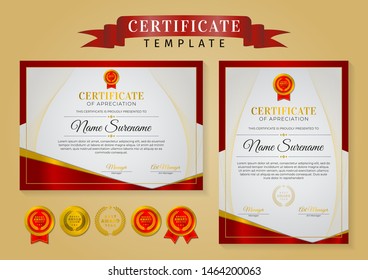 Certificate template with luxury and modern pattern, set of achievement certificate design with badges