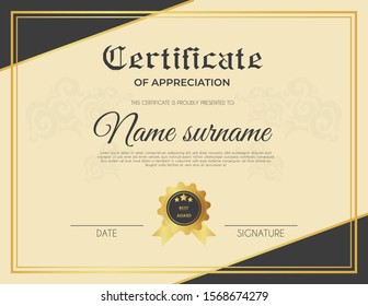 Certificate template with luxury and modern pattern suitable for diploma, conference, and honour. Vector illustration image