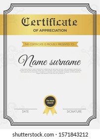Certificate template with luxury and modern pattern suitable for diploma, conference, and honour. Vector illustration image