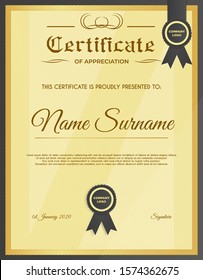 Certificate template with luxury and modern pattern suitable for diploma, conference, and honour. Vector illustration image